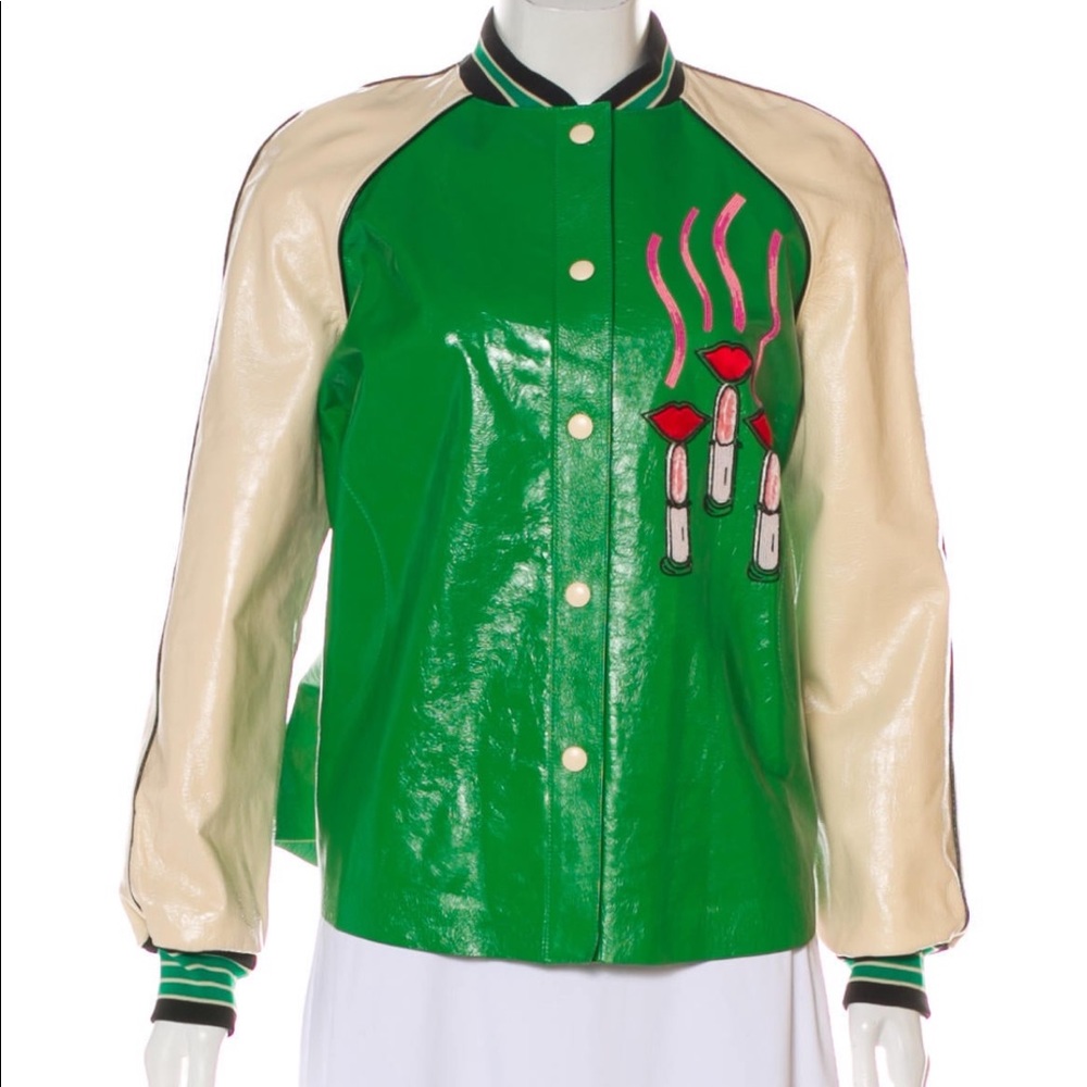 Valentino Green Leather Jacket Sequin Embellished